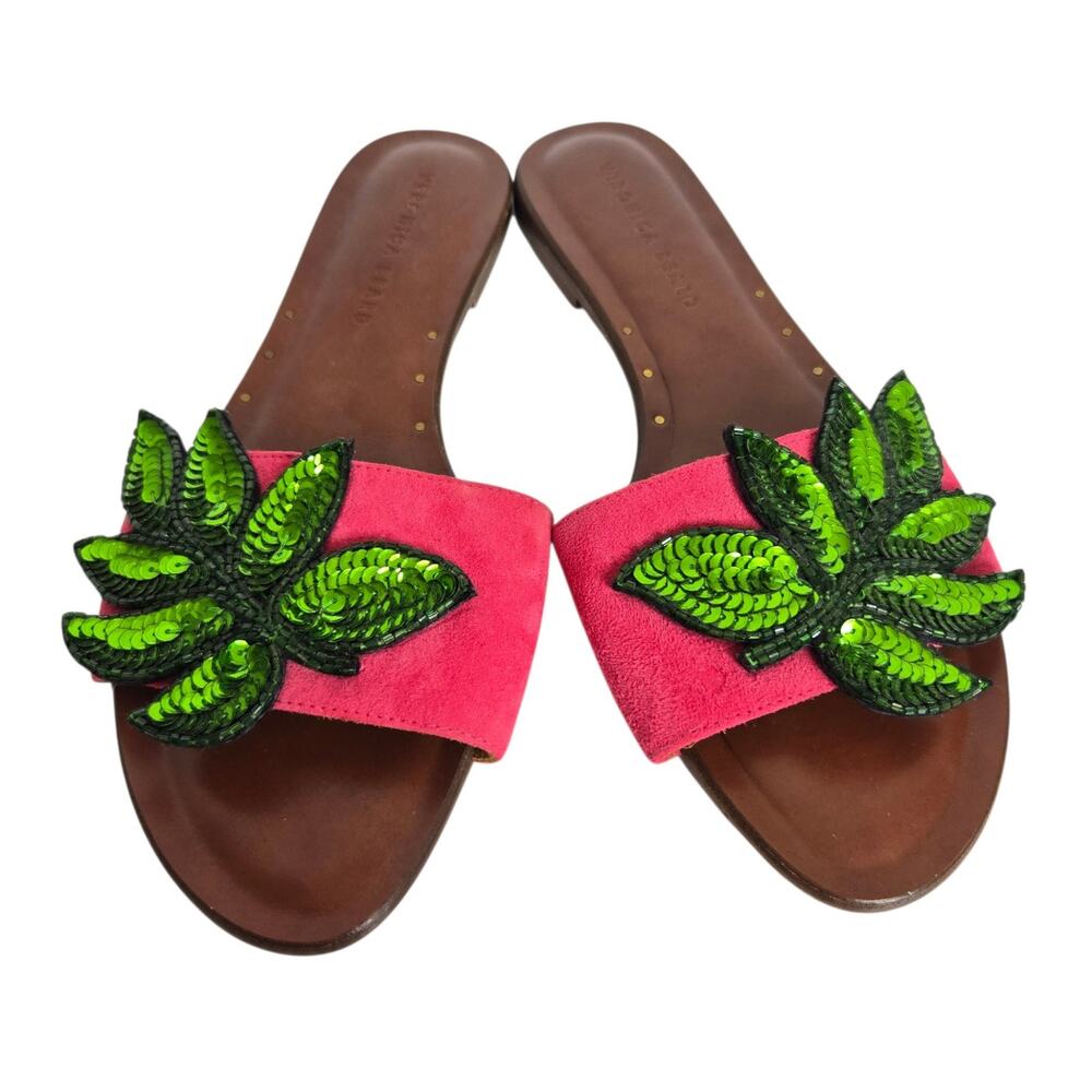 Veronica Beard Womens Flor Slide Sandals Resort Pink Sequin Leaf Summer 38.5 EU